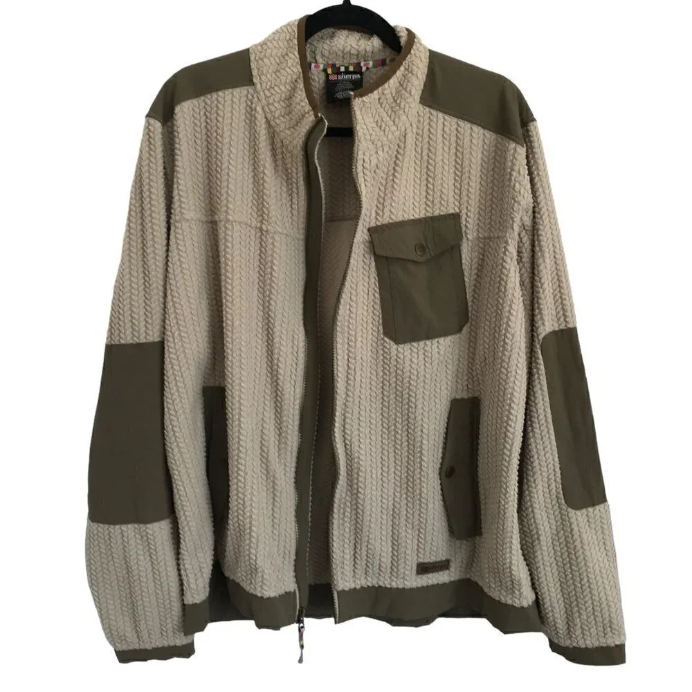 Sherpa Adventure Gear Full Zip Jacket XL Fleece Textured Oatmeal Gorpcore Nepal